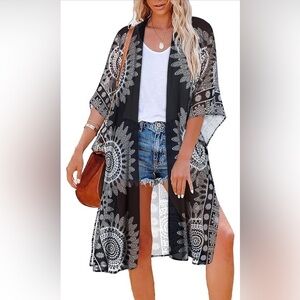 Kimono XL Black Boho Open Front NWOT